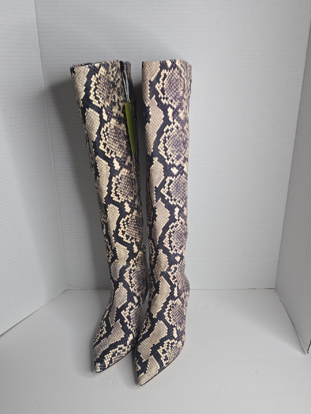 Gianni Bini Beige Snake Print Knee High Boots Wide Calf Size 8